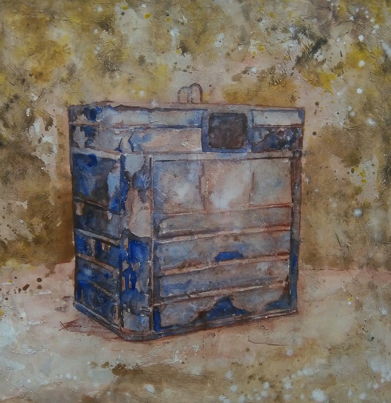 BANCOS-DE-LIBROS-Mixed media canvas 15.75