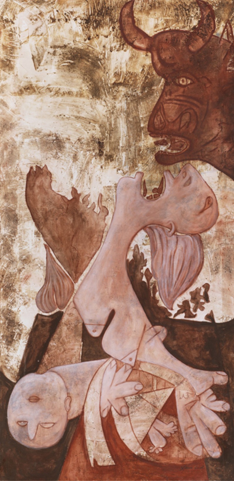 NANAS-DE-LA-CEBOLLA-fragmento-del-Guernica-Pablo-Picasso-Tecnica-mixta-tela-150-x-75-2004